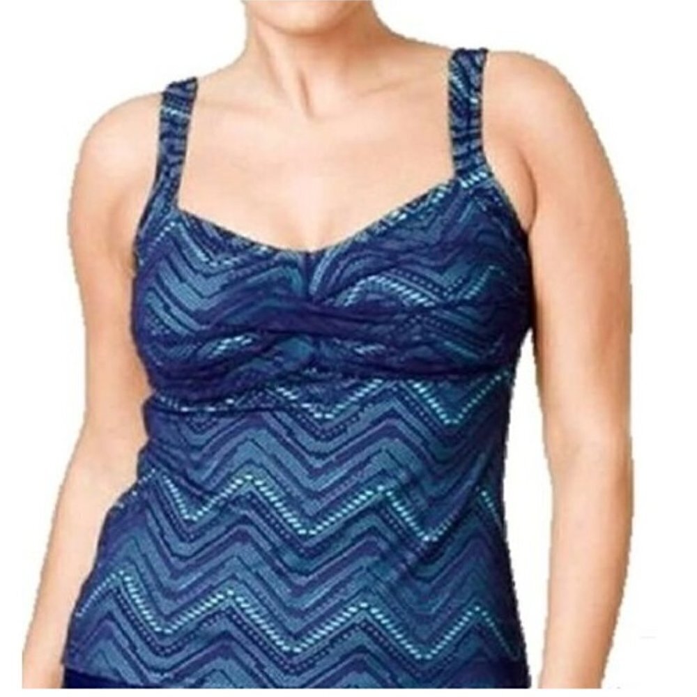 Island Escape Women's Swimsuit Top Size 14 Twist Bandini Crochet Navy Aqua NWT